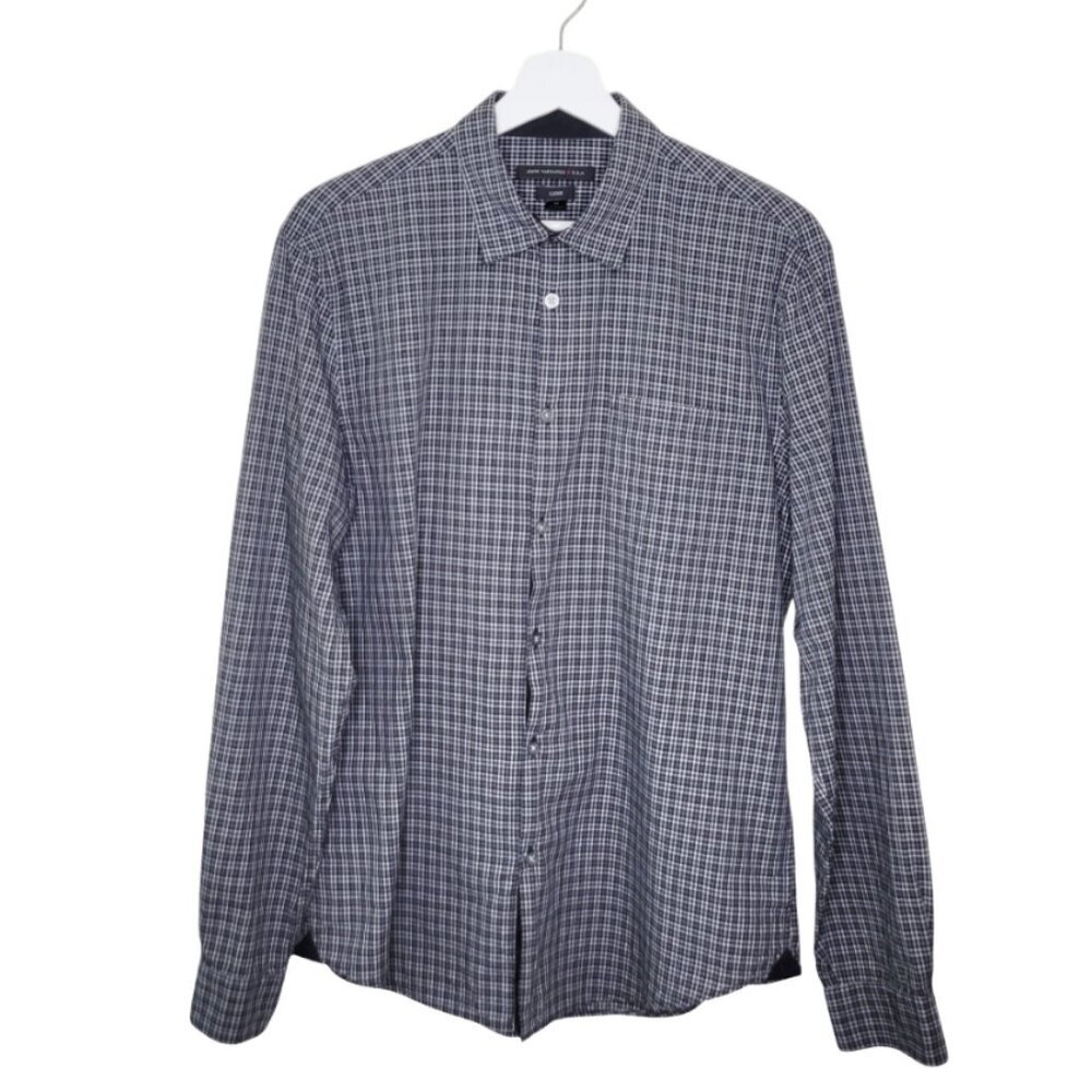 John Varvatos LUXE Gray Black Plaid Long Sleeve Button Down Shirt Men's M #3241